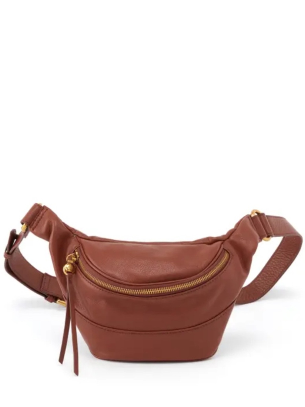 HOBO Chestnut Brown Leather Crossbody Belt Bag with Gold Hardware